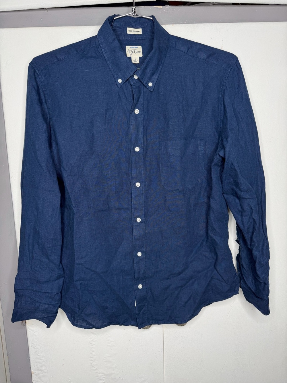 J.Crew Mens Slim Baird McNutt Irish Linen Button Down Shirt Navy Blue Large